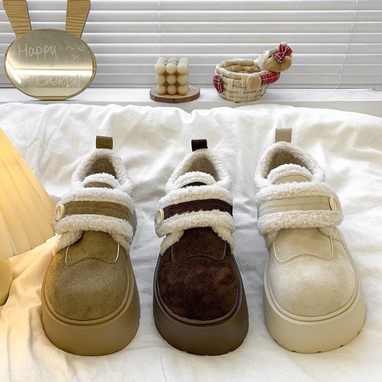 Damen Sneaker Plüschgefüttert Warm mit Klettverschluss
