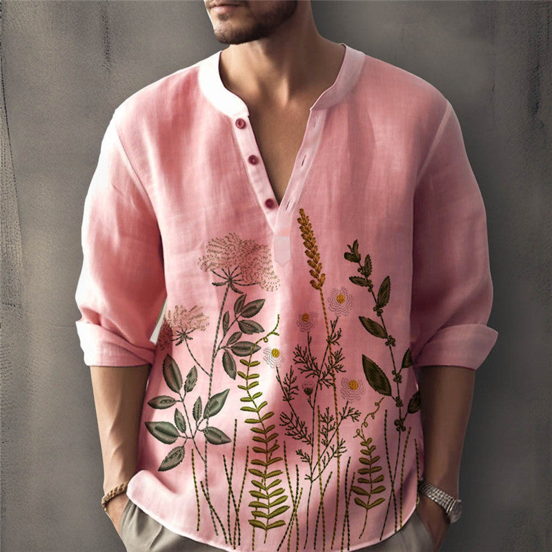 Herren Hemd Elegant Floral Gestickt Modern Slimfit