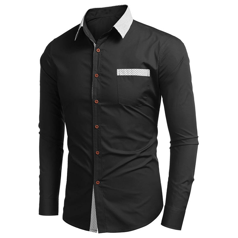 Herren Langarmhemd Elegant Kontrastdetails Slim Fit