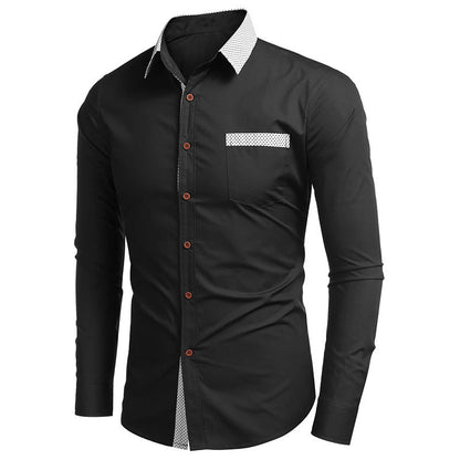 Herren Langarmhemd Elegant Kontrastdetails Slim Fit