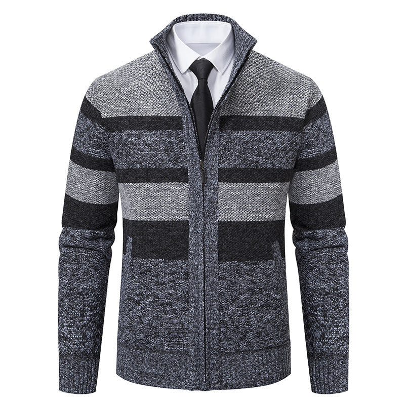 Herren Strickjacke Modern Gestreift Hochkragen