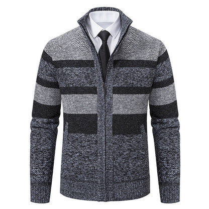 Herren Strickjacke Modern Gestreift Hochkragen
