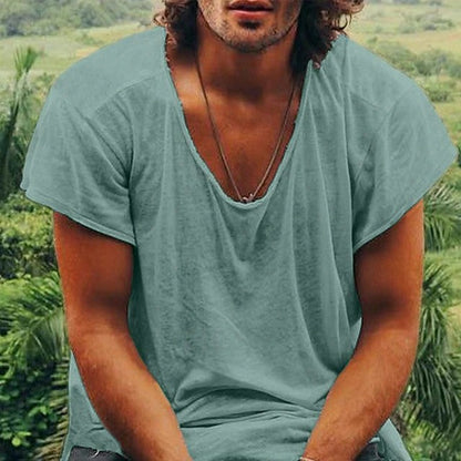 Herren T-Shirt V-Ausschnitt Lässig Überschnittene Schultern Trendy
