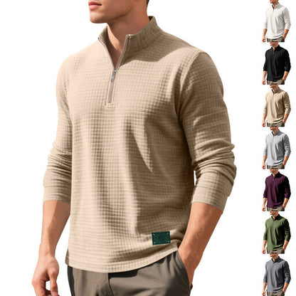 Herren Fleece Pullover Locker mit Halbzipper und Struktur Optik