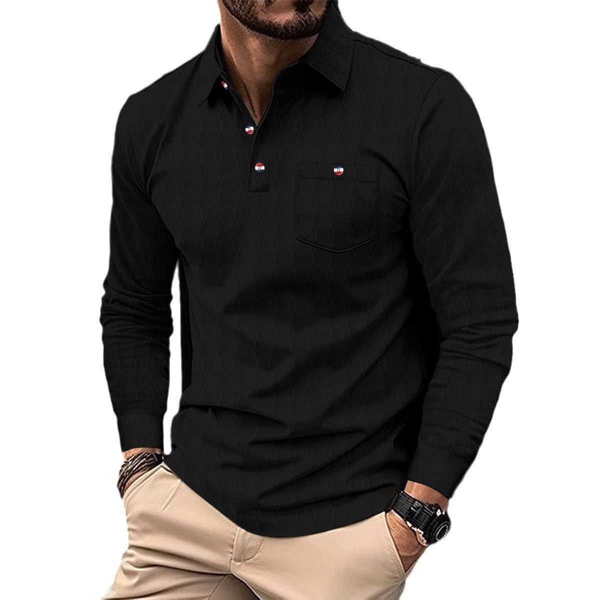 Herren Langarmshirt Strukturiertes Muster Modern