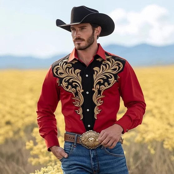 Herren Westernhemd Stickerei Modern Cowboy Style