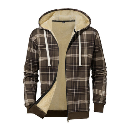 Herren Sweatjacke Kariert Kapuzenpullover Warm