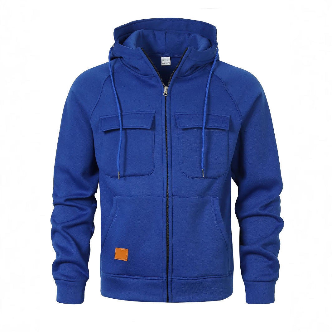 Herren Kapuzenjacke Modern mit Taschen Reißverschluss Schwarz