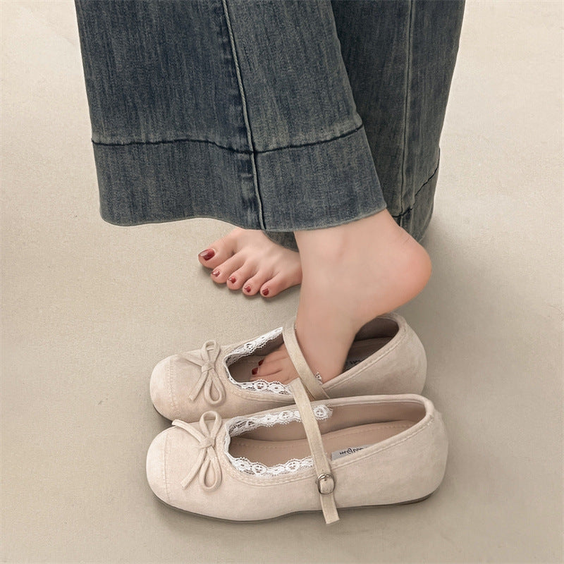 Damen Ballerinas Elegant Spitze Schnallenverschluss