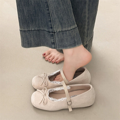 Damen Ballerinas Elegant Spitze Schnallenverschluss