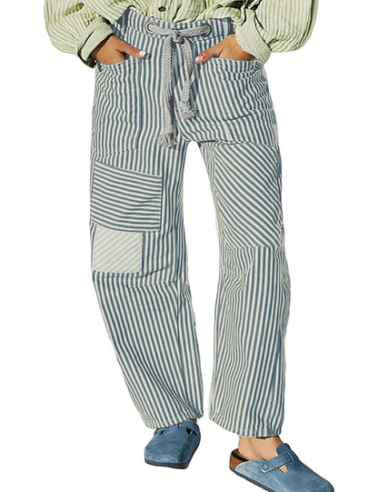 Damen Hosen Gestreift Weite Bequem Verstellbar