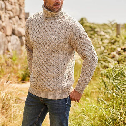 Herren Strickpullover Zopf Muster Hochkragen Modern