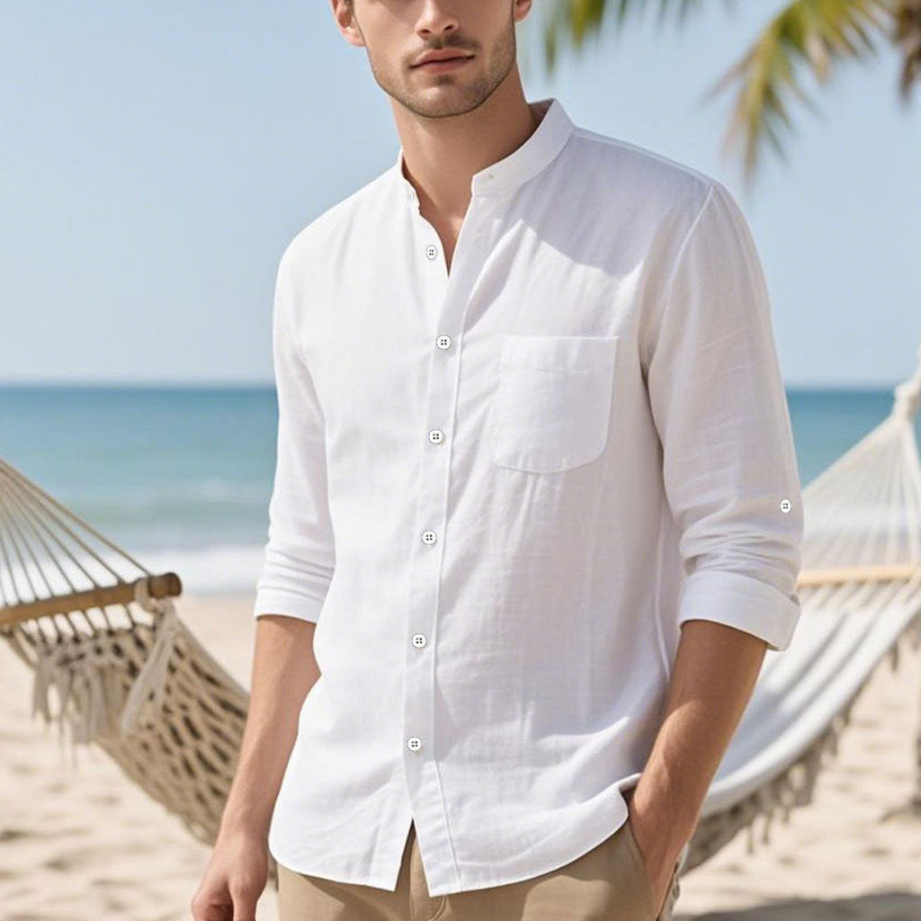 Herren Hemd Henley Stil Strukturiert Baumwolle Elegant