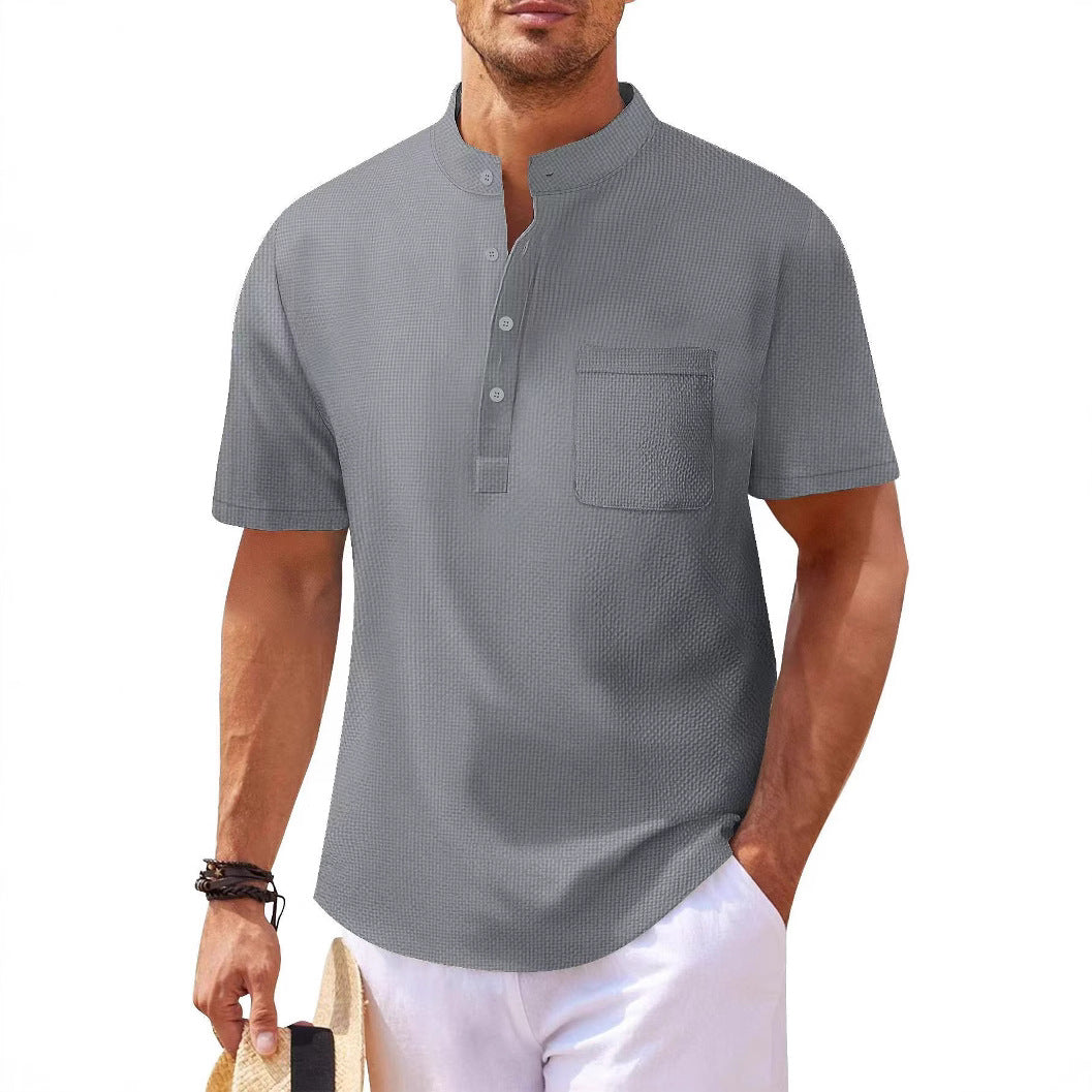Herren Hemd Kurzarm Moderner Stehkragen Elegant