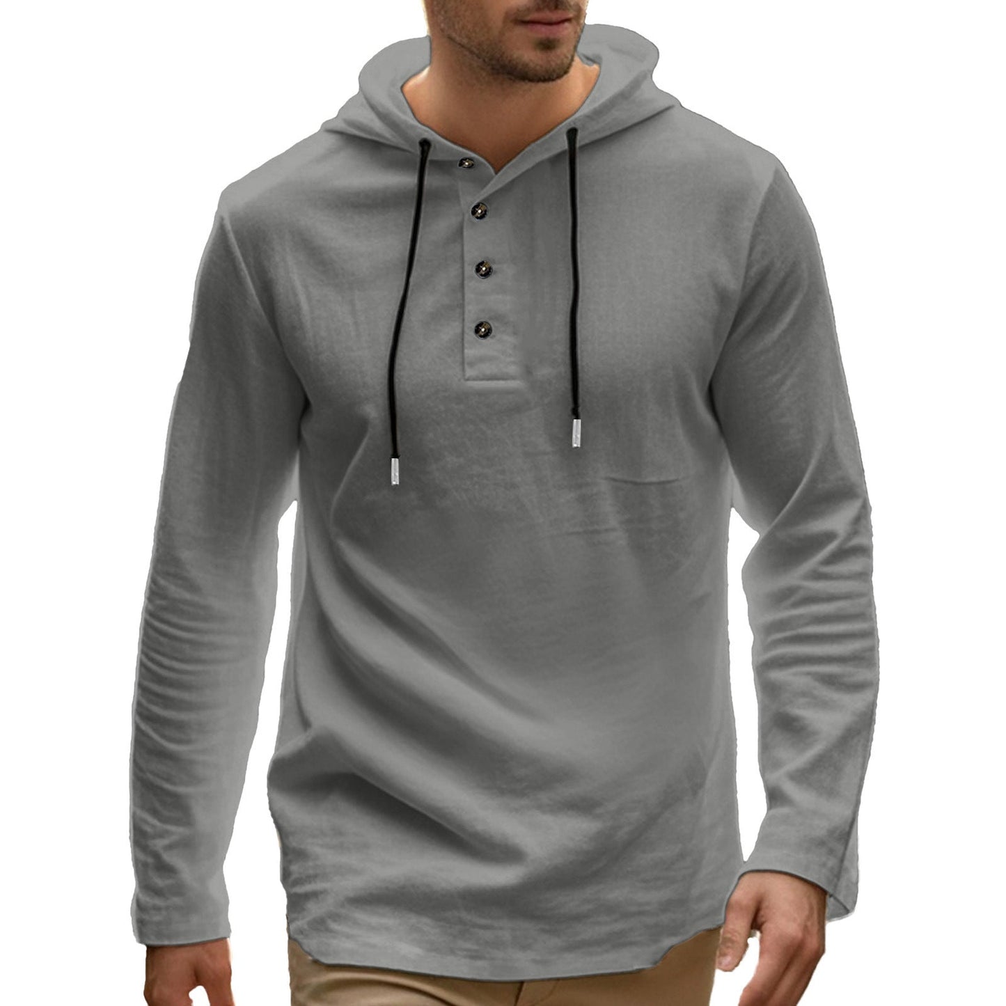 Herren Hoodie Sportlich Mit Taschen Und Knöpfen