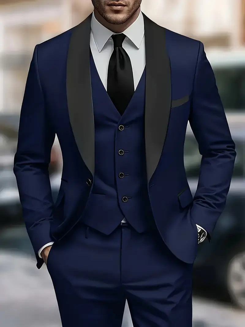 Herren Anzugset Elegant 3-teilig mit Satin-Weste