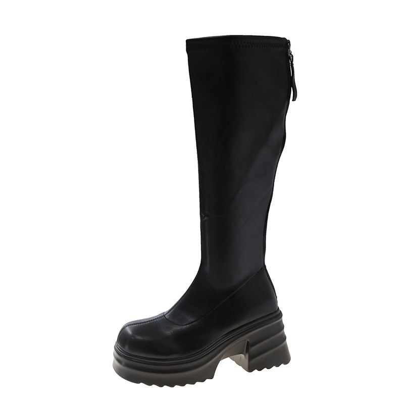 Damen Stiefel Plateau Stretch Hoch Hacken Berlin_Style