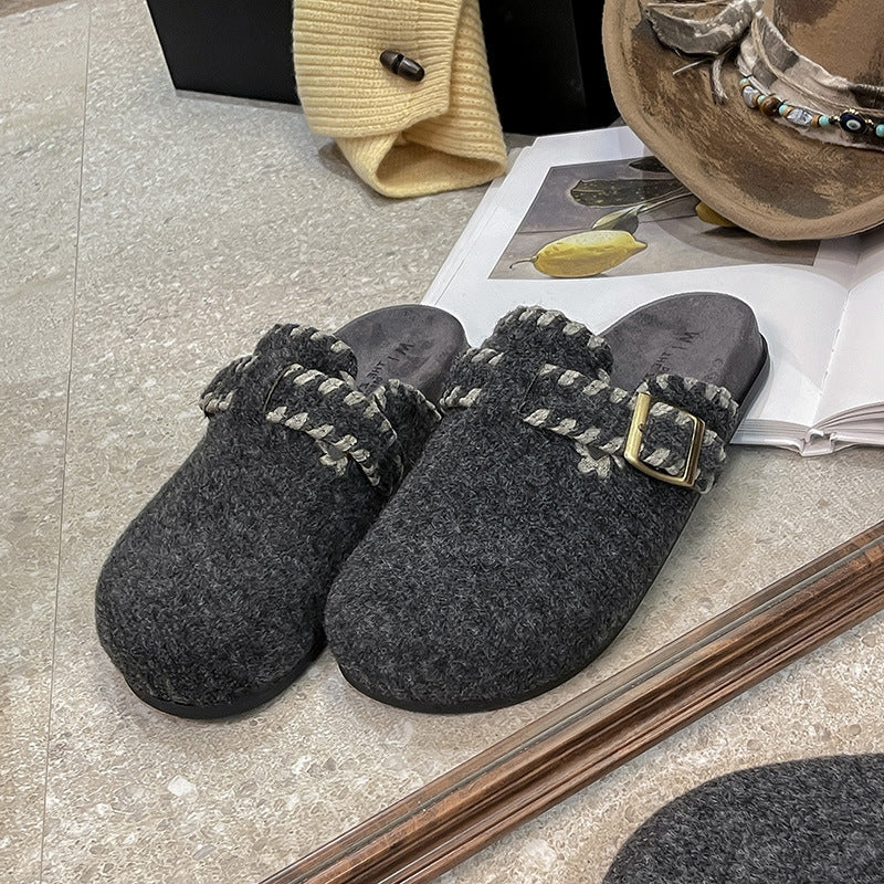 Damen Filz-Clogs Schnalle Warm Kuschelig