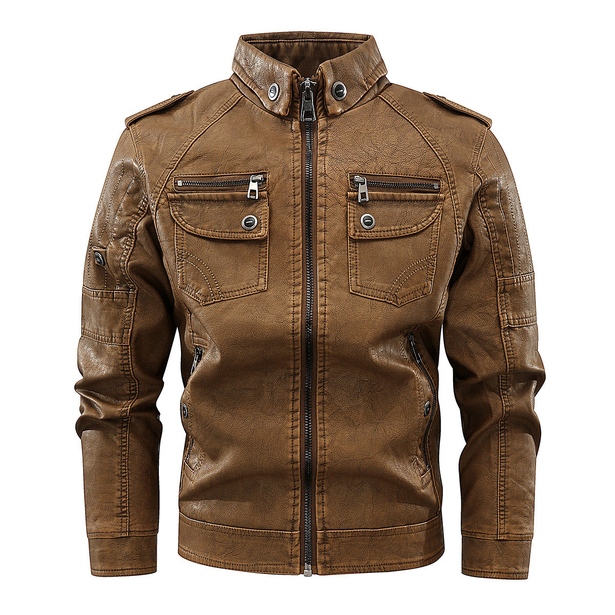 Herren Lederjacke Bikerstil Mit Taschen Schwarz - BerlinGlamour