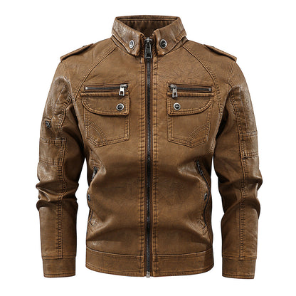 Herren Lederjacke Bikerstil Mit Taschen Schwarz - BerlinGlamour