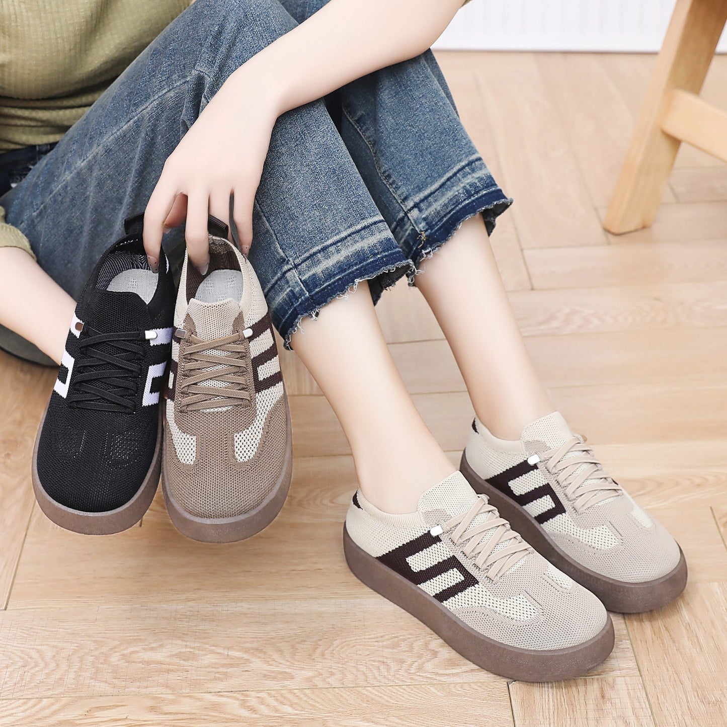 Damen Sneaker Bequem Plateau Atmungsaktiv