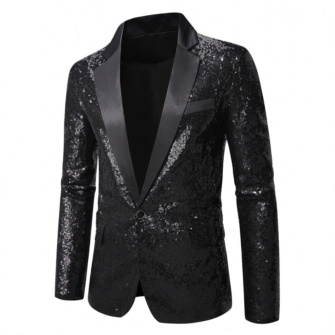 Herren Blazer Pailletten mit Satin Revers Elegant