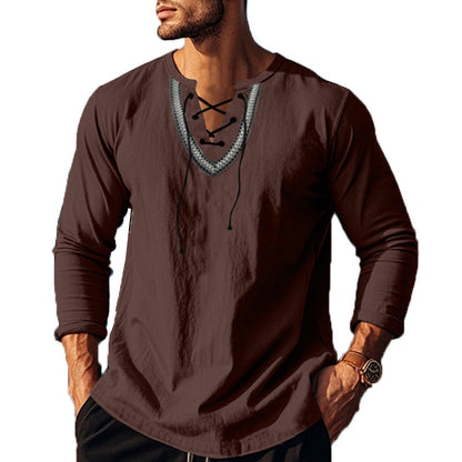 Herren Langarm-Shirt Lässig Mit Schnürung