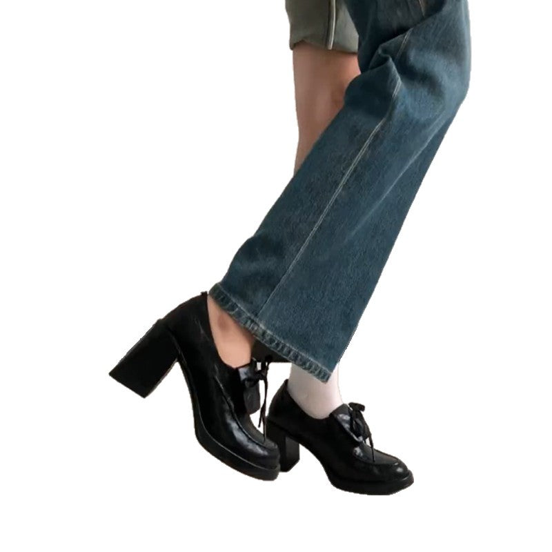 Damen Schnürpumps Hochhackig aus Leder Elegant Schwarz