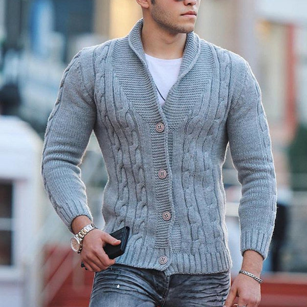 Herren Strickjacke Mit Zopfmuster Schalkragen Modern