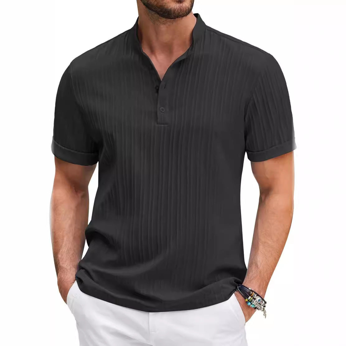 Herren Hemd Kurzarm Modern mit Knöpfen und Struktur