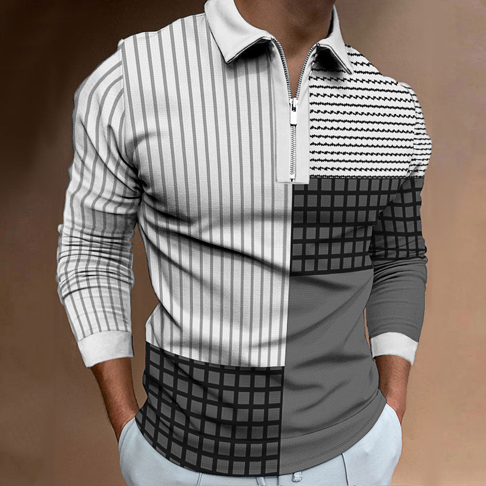 Herren Polohemd Langarm Modern Patchwork Style