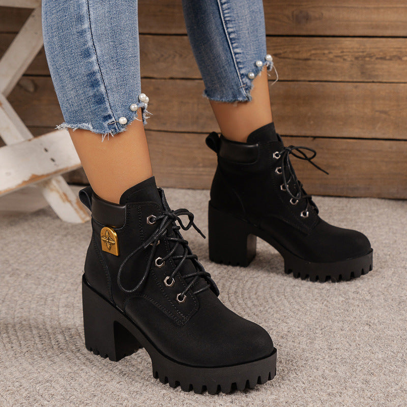 Damen Stiefeletten High-Top Plateau Heel Trendy Schuhe