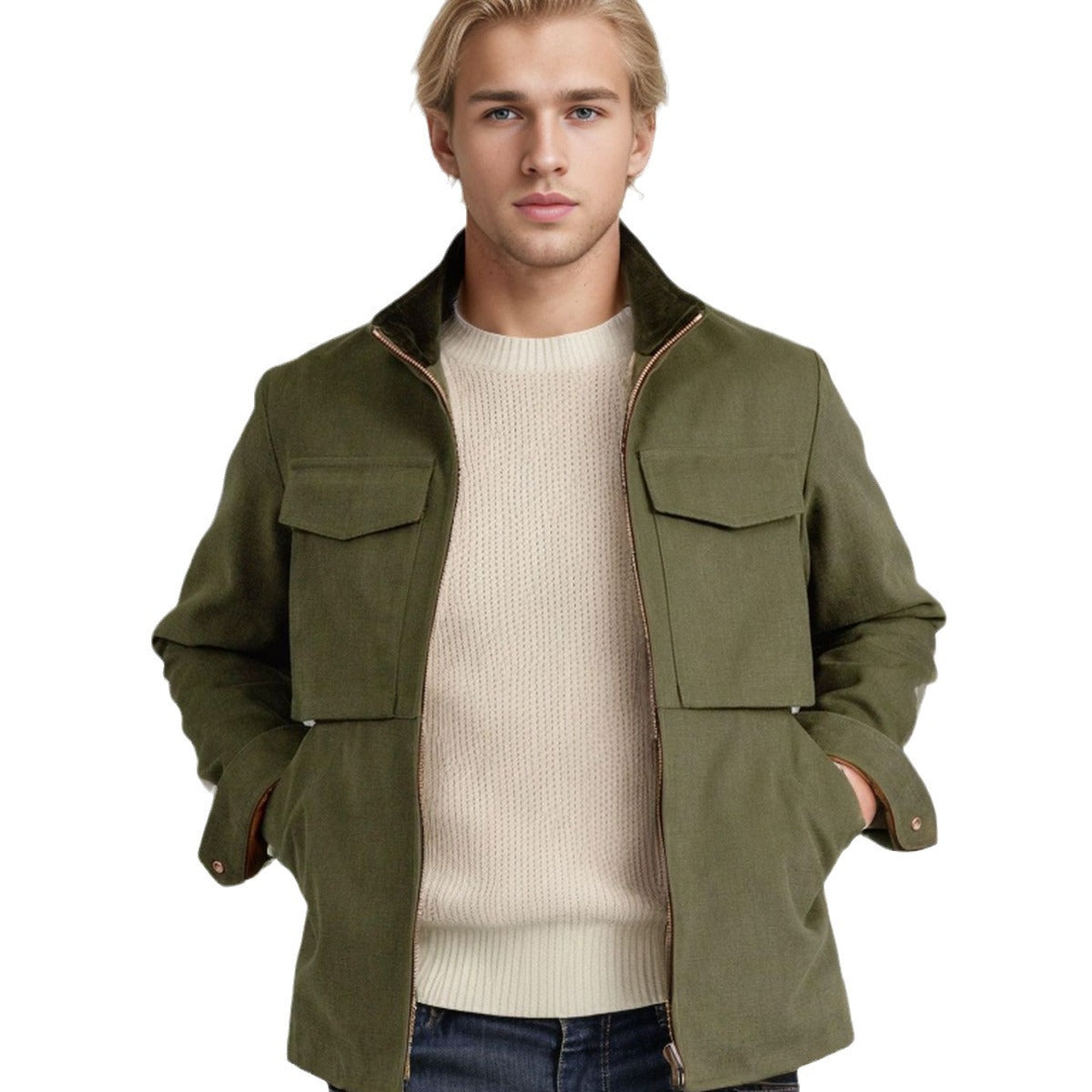 Herren Jacke Utility Modern mit Taschen Schwarz