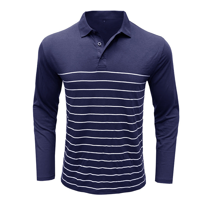 Herren Polo Langarm Streifen Design Modern