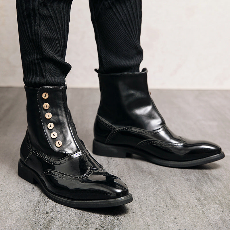 Damen Stiefeletten Lackleder Elegant Schnürsenkel Schwarz