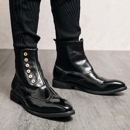 Damen Stiefeletten Lackleder Elegant Schnürsenkel Schwarz