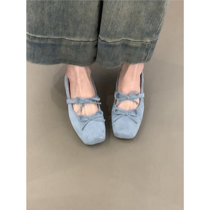 Damen Ballerinas Wildleder Schuhe mit Schleife Elegant