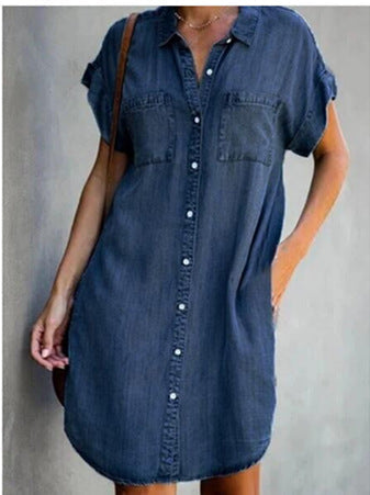 Damen Jeanskleid mit Taschen und Knöpfen Modern