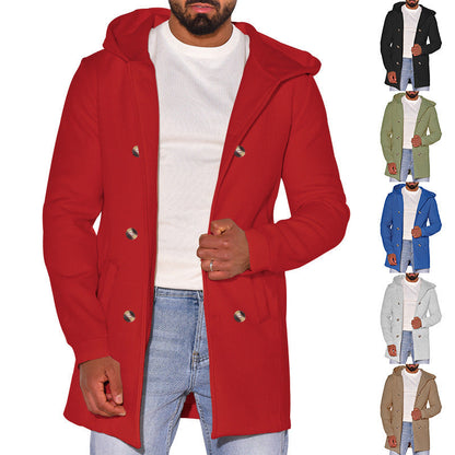 Herren Mantel Modern mit Abnehmbarer Kapuze und Doppelknopf