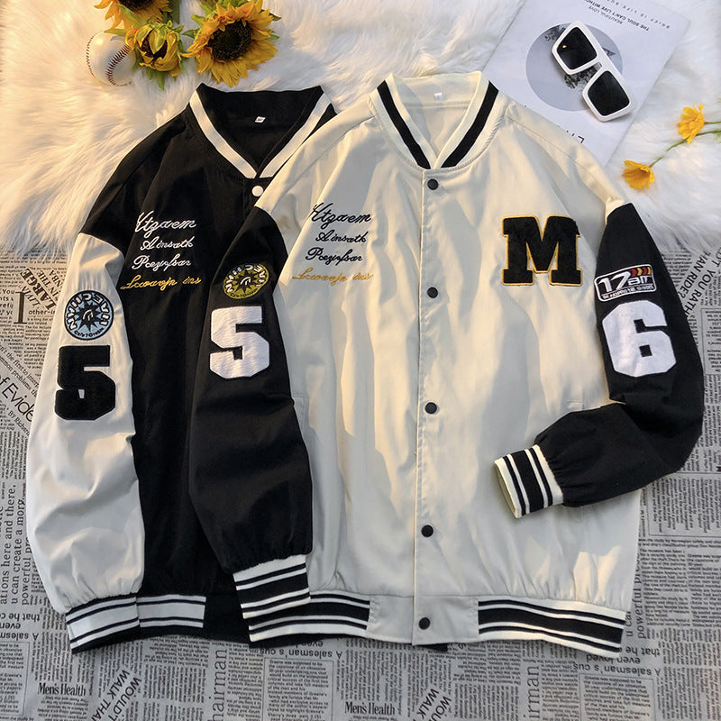 Herren Collegejacke Gestickt Logo Kontrast Ärmel Modern - BerlinGlamour
