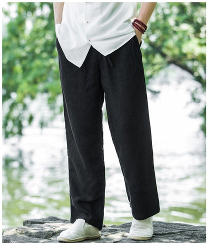 Herren Leinenhose Bequem Elastisch Mit Seitentaschen
