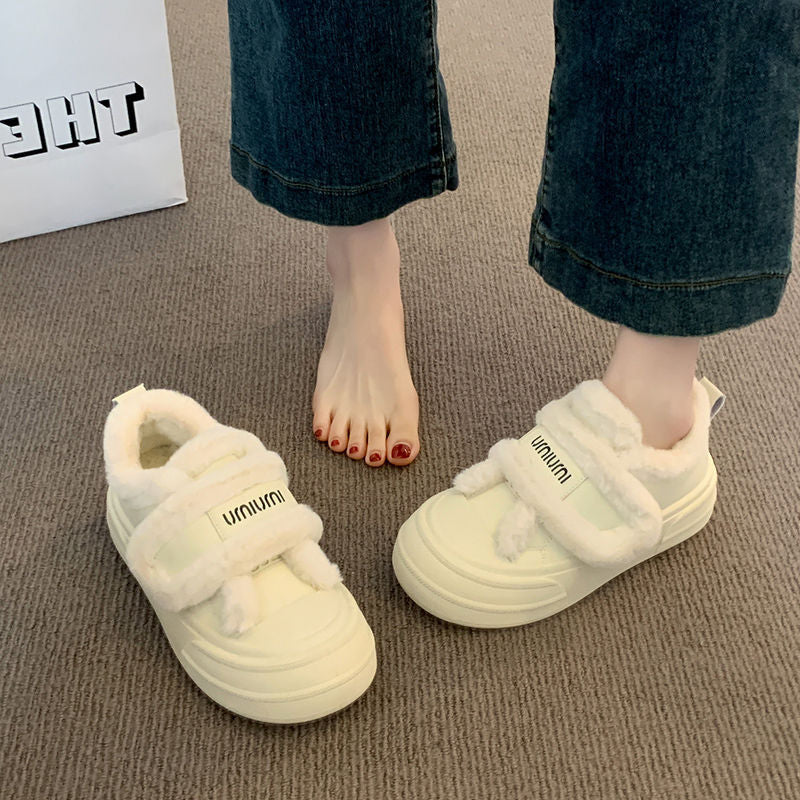 Damen Sneaker Flauschig Modisch Klettverschluss Weich