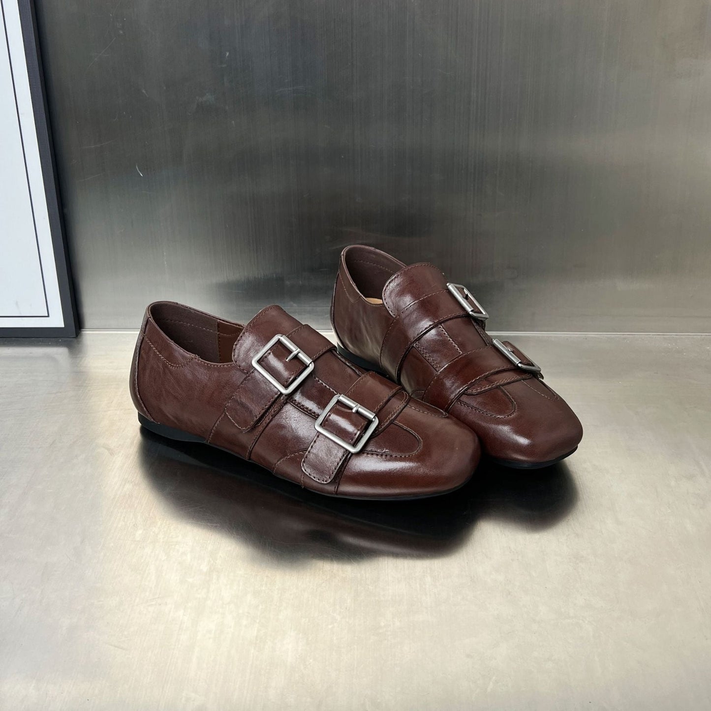 Damen Mokassins Elegant mit Doppelschnalle Schwarz Modisch