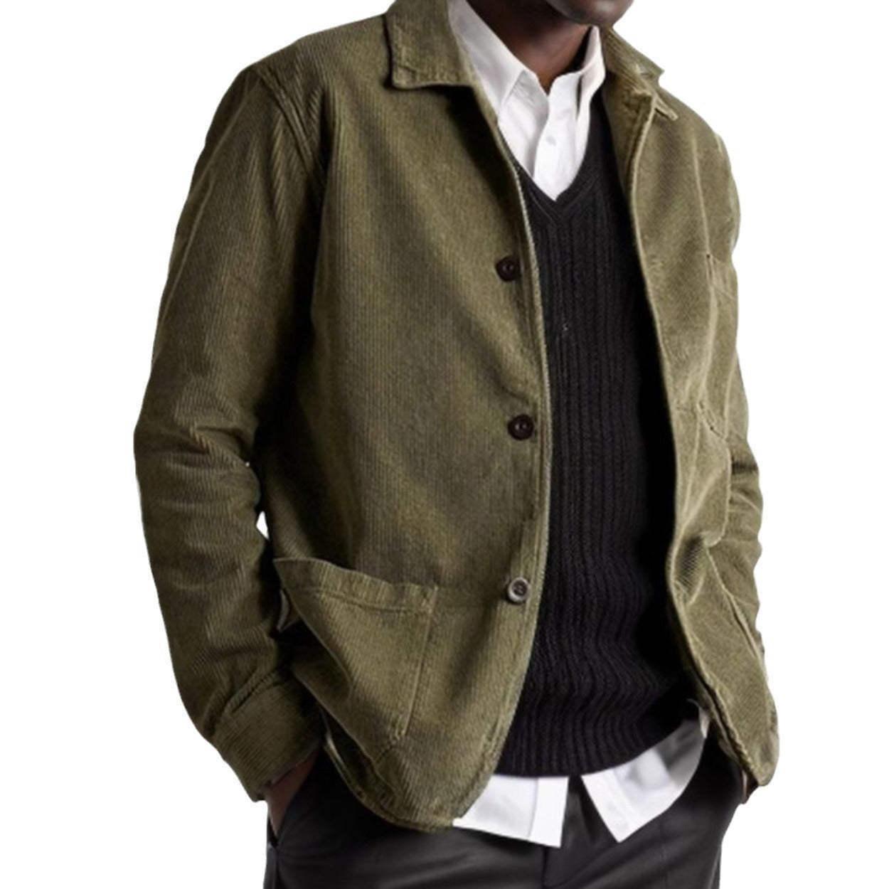 Herren Cordjacke Lässig mit Taschen Braun Modern