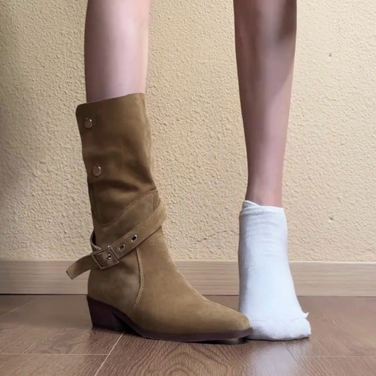 Damen Stiefeletten Geflochtene Schuhe Mit Verstellbarem Riemen Braun