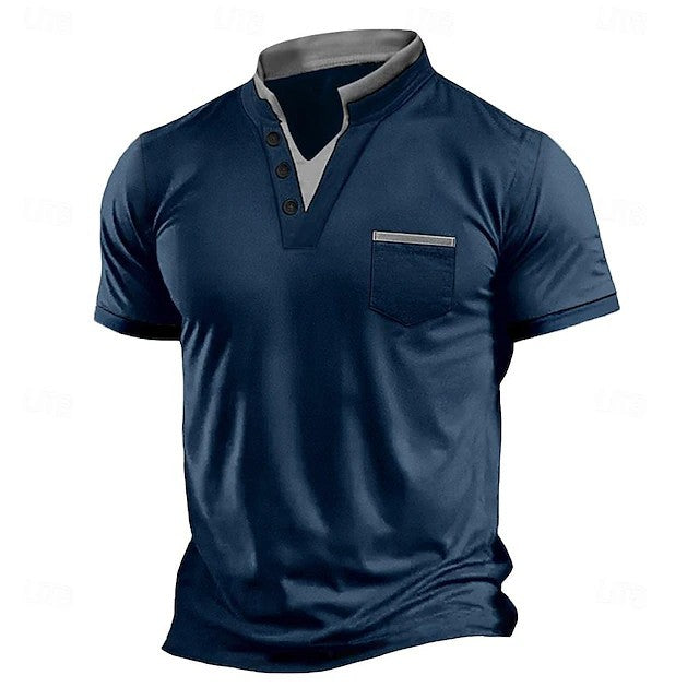 Herren Poloshirt Kurzarm mit V-Ausschnitt und Brusttasche - BerlinGlamour