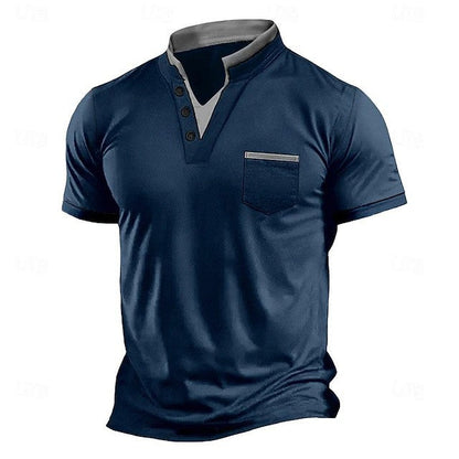 Herren Poloshirt Kurzarm mit V-Ausschnitt und Brusttasche - BerlinGlamour