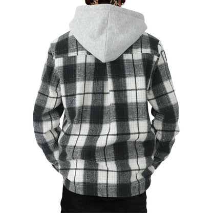 Herren Flanelljacke Kapuze Brusttaschen Warm