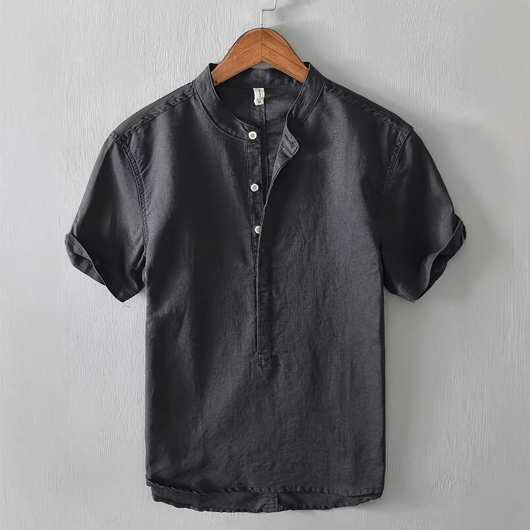 Herren Hemd Kurzarm Stehkragen Modern Elegant