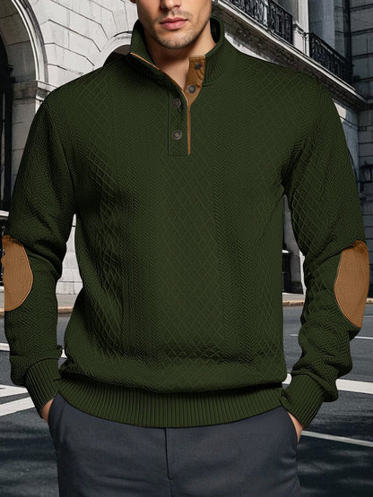 Herren Strickpullover Strukturiert Leder Patches Modern